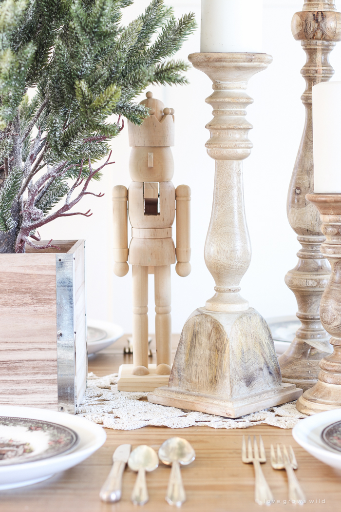 A beautiful farmhouse table decorated for the holidays!