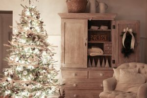 The magic and serenity of Christmas lights at night in this beautiful farmhouse
