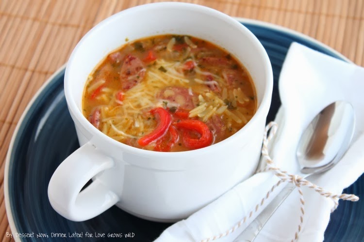 Roasted Red Pepper and Chicken Sausage Orzo Soup Recipe