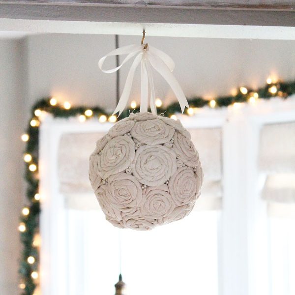 DIY Fabric Rosette Mistletoe Ball