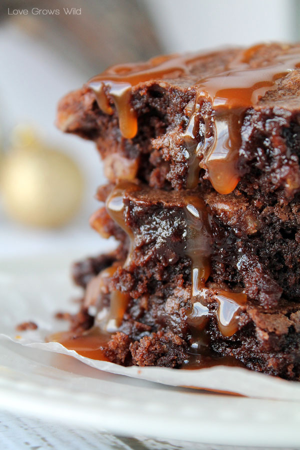 Fudgy Pecan Brownies with Salted Caramel Sauce