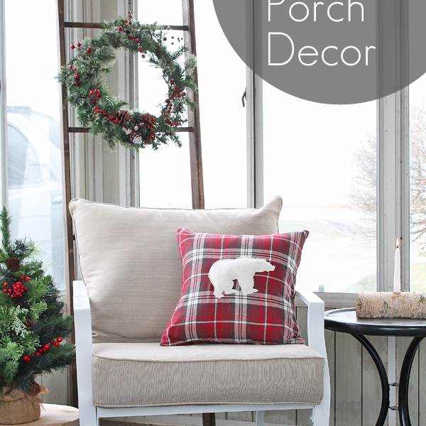 Warm and cozy rustic porch decorated for the holidays!