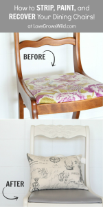 How to Strip, Paint, and Recover your dining room chairs! Everything you need to know in this easy step-by-step tutorial!