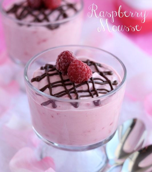 Raspberry Mousse with a decadent chocolate drizzle is the perfect way to end any meal. Try this light and luscious dessert for Valentine's Day or date night!