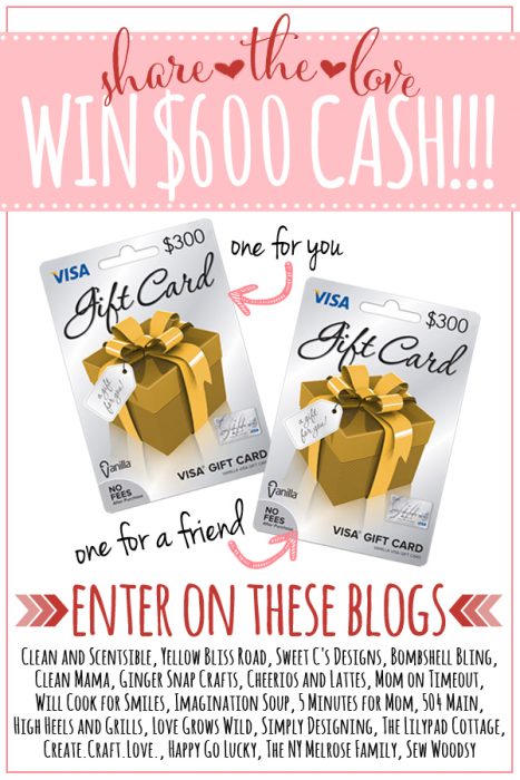 Share the Love $600 Cash Giveaway! Enter at LoveGrowsWild.com