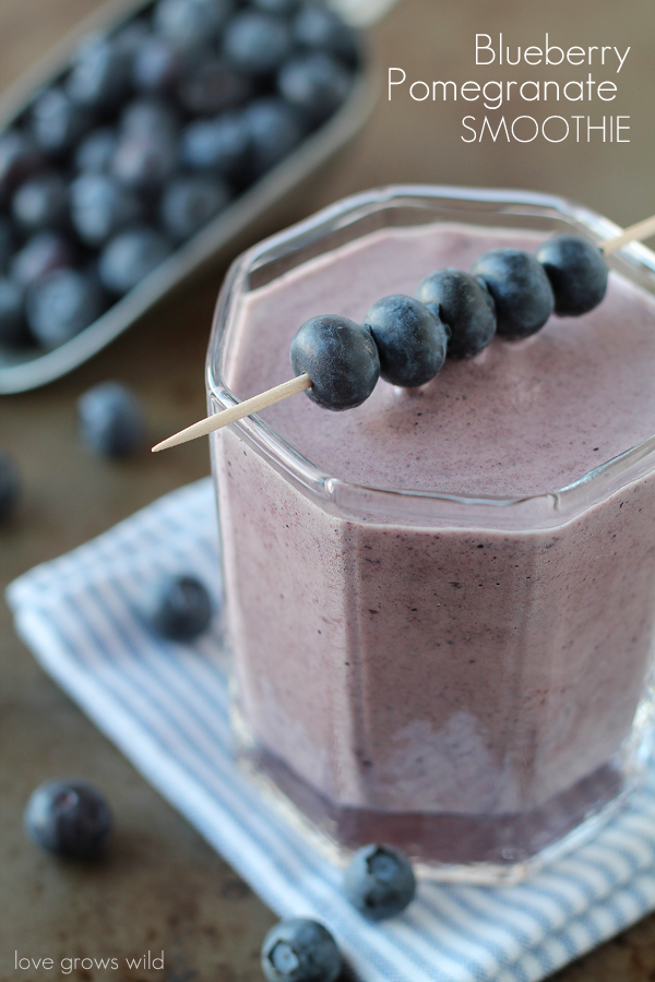 This thick, fruity Blueberry Pomegranate Smoothie is packed full of protein and healthy vitamins to keep you full and satisfied for hours! Try it as a meal replacement for breakfast or lunch!