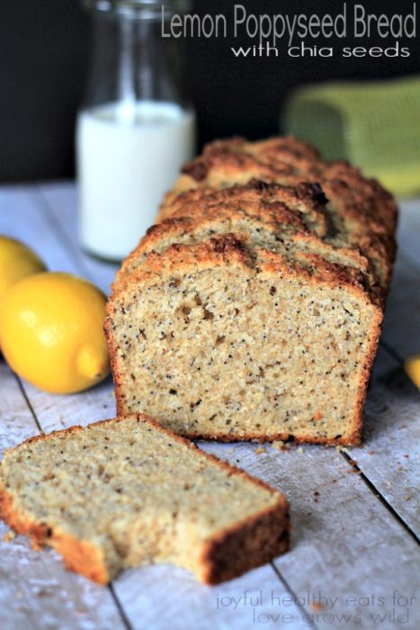 Lemony, moist and naturally sweet Whole Wheat Lemon Poppyseed Bread with chia seeds! | LoveGrowsWild.com