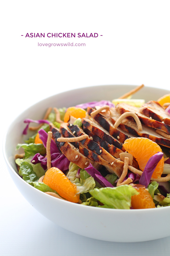 A fresh, flavorful Asian Chicken Salad with tender grilled chicken slices, juicy mandarin oranges, and a delicious sesame dressing! | LoveGrowsWild.com