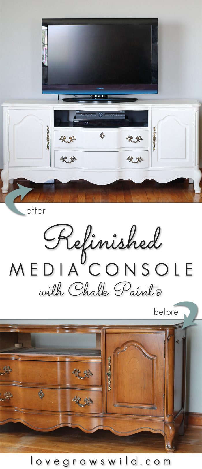 Check out this before and after! A media console gets a BIG Chalk Paint® makeover! | LoveGrowsWild.com