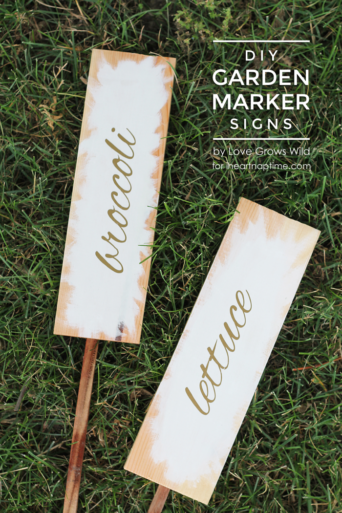 Make some gorgeous white and gold garden marker signs for your garden! by LoveGrowsWild.com