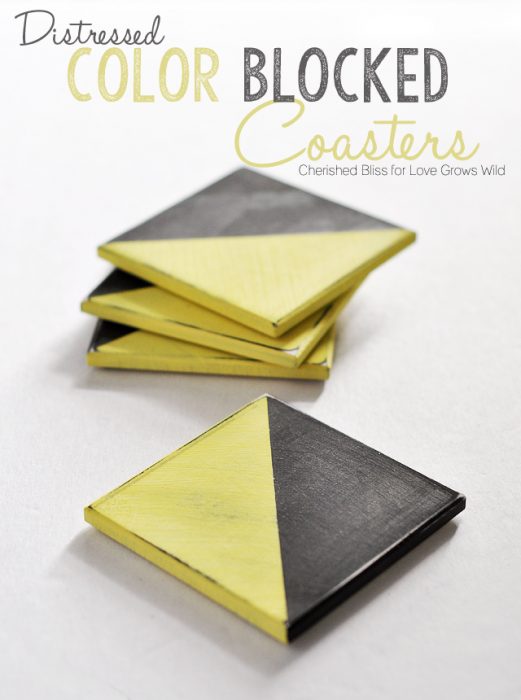 Learn how to make these fun Distressed Color Blocked Coasters! | LoveGrowsWild.com