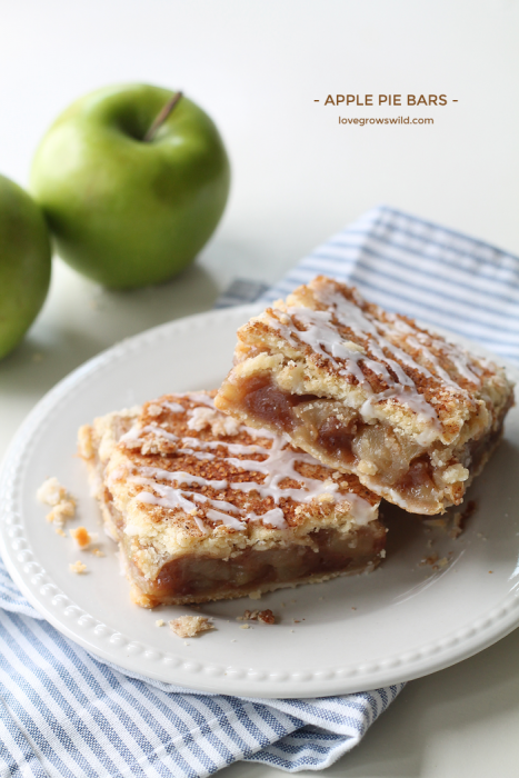 These Apple Pie Bars are the perfect handheld dessert and SO delicious! Made with fresh apples and topped with a sweet vanilla glaze! | LoveGrowsWild.com