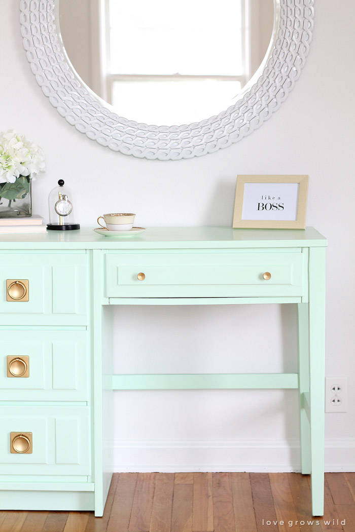 Green & Gold Thrifted Office Desk Makeover