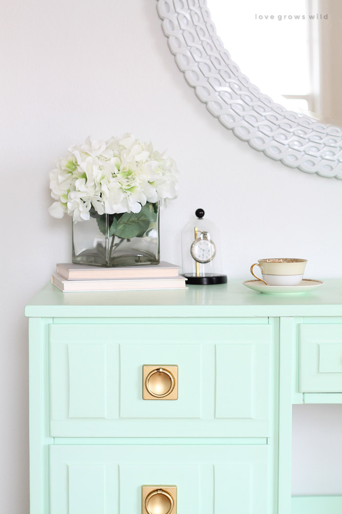 Green & Gold Thrifted Office Desk Makeover