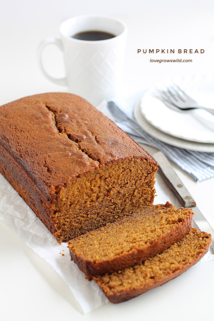 This pumpkin bread recipe will knock your socks off! Moist, sweet, and full of pumpkin flavor! | LoveGrowsWild.com