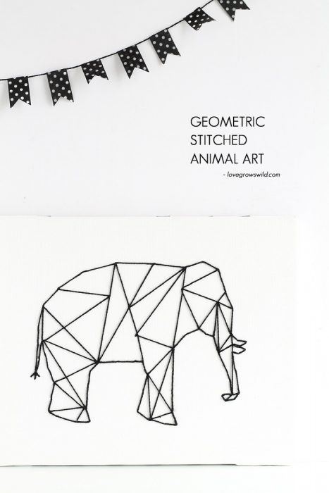 The perfect piece of art to add a little whimsy to any space! Learn how to make this Geometric Stitched Animal Art at LoveGrowsWild.com