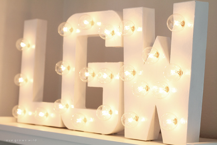 Step-by-step instructions to create gorgeous DIY Marquee Letters for your home! Click for details at LoveGrowsWild.com