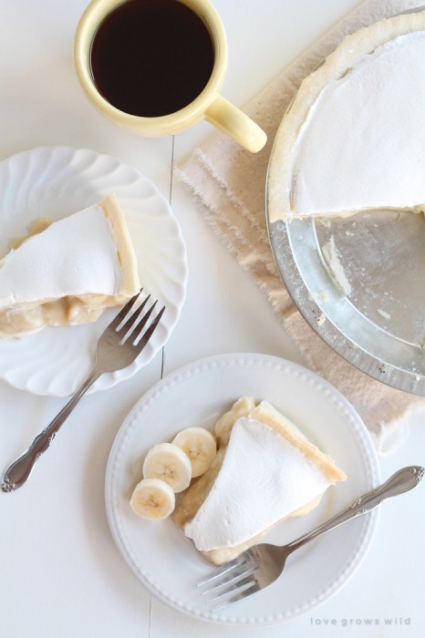 The perfect Banana Cream Pie made from scratch with a light, luscious filling and directions for prepping ahead! | LoveGrowsWild.com