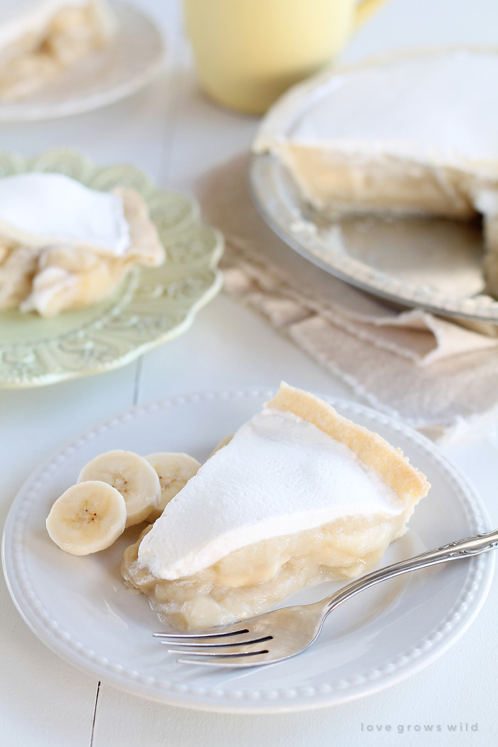 The perfect Banana Cream Pie made from scratch with a light, luscious filling and directions for prepping ahead! | LoveGrowsWild.com