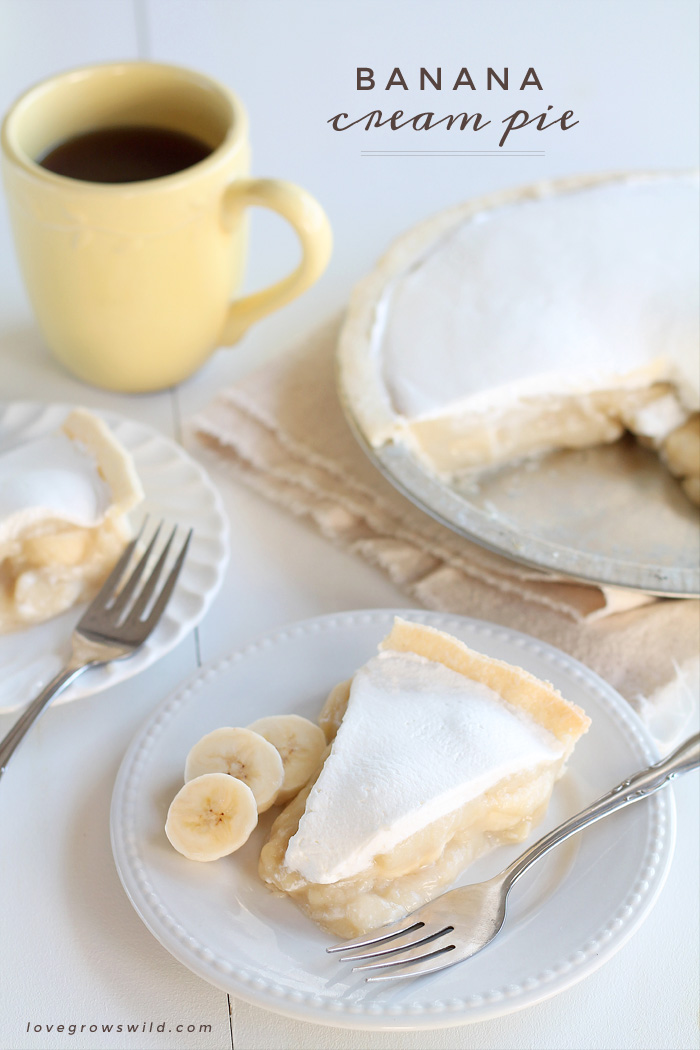 The perfect Banana Cream Pie made from scratch with a light, luscious filling and directions for prepping ahead! | LoveGrowsWild.com