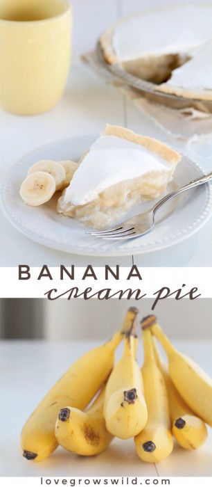 The perfect Banana Cream Pie made from scratch with a light, luscious filling and directions for prepping ahead! | LoveGrowsWild.com