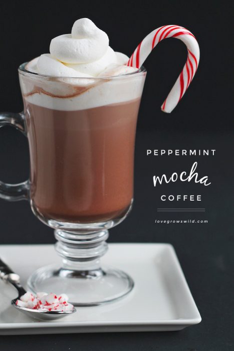 This Peppermint Mocha Coffee is the perfect holiday beverage to start your day! You will love the deliciously sweet chocolate-peppermint flavor, and it is SO simple to make! | LoveGrowsWild.com