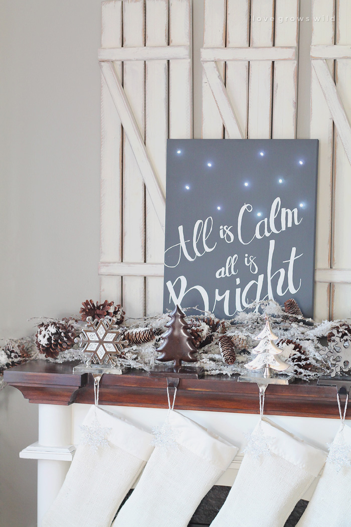 Silent Night Twinkle Light Canvas - Learn how to make this festive canvas art to light up your holiday! Details at LoveGrowsWild.com
