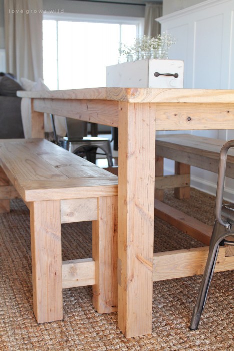 This large farmhouse table seats 8+ and adds great rustic charm to your dining room. See more photos and project details at LoveGrowsWild.com