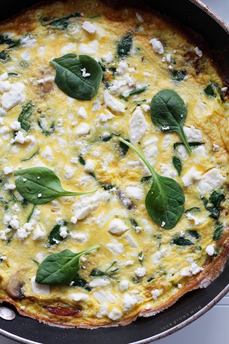 A healthy frittata is a quick and easy meal for any time of day! Try this Spinach Mushroom Feta version from LoveGrowsWild.com