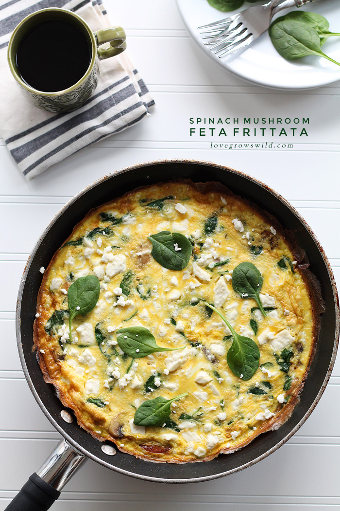 A healthy frittata is a quick and easy meal for any time of day! Try this Spinach Mushroom Feta version from LoveGrowsWild.com