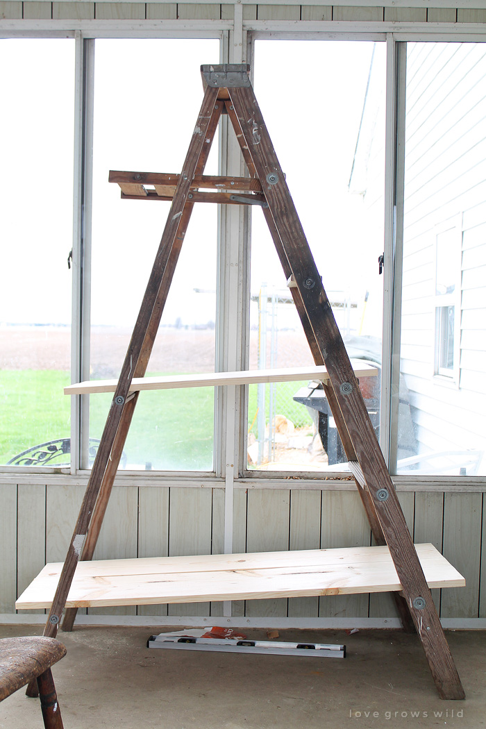 Rustic Ladder Shelf - Rope Hanging Ladder Shelf - Farmhouse