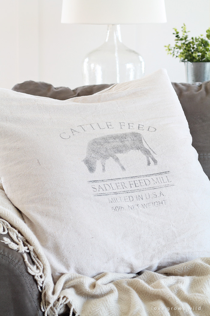 DIY Grain Sack Pillow - Love of Family & Home