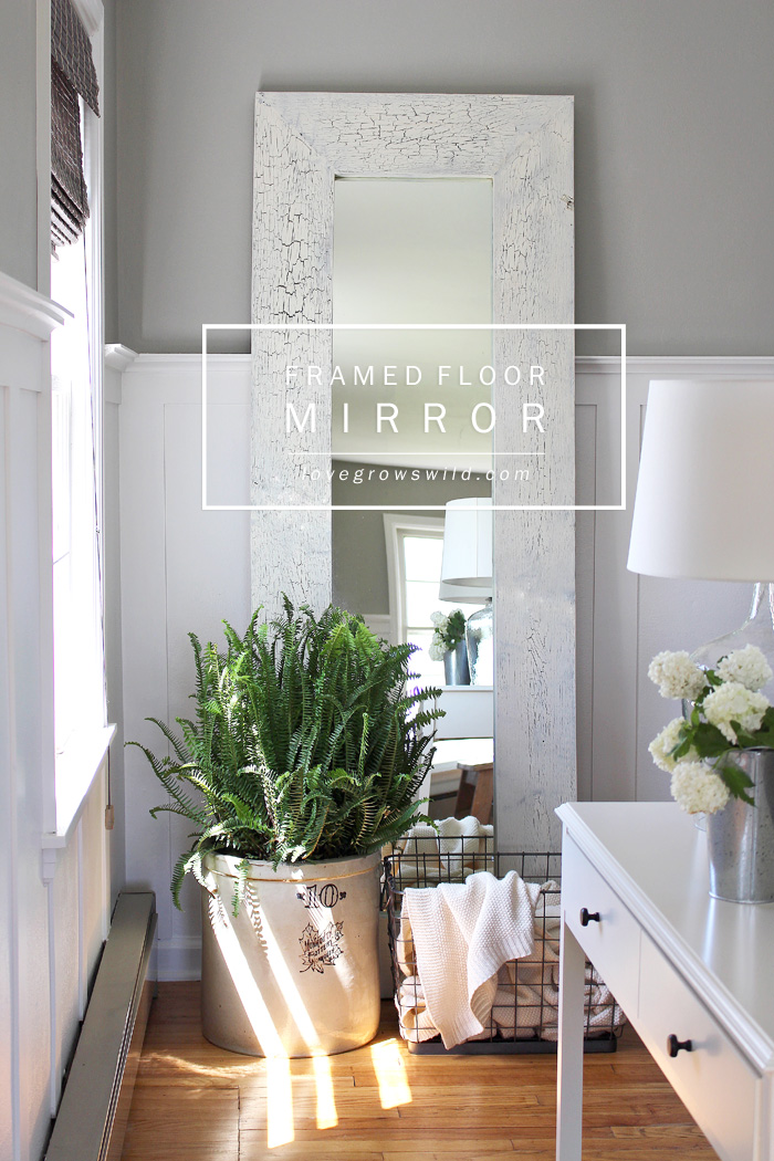 Turn a boring, basic mirror into a gorgeous wood framed floor mirror that will bounce light all throughout the room! Get the tutorial at LoveGrowsWild.com