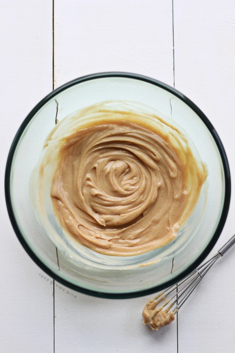 Whip up this easy, 4 ingredient Peanut Butter Dip whenever you need a light, protein-packed snack! Use it to dip apple slices, pretzels, and more. SO peanut-buttery and delicious! Get the recipe at LoveGrowsWild.com