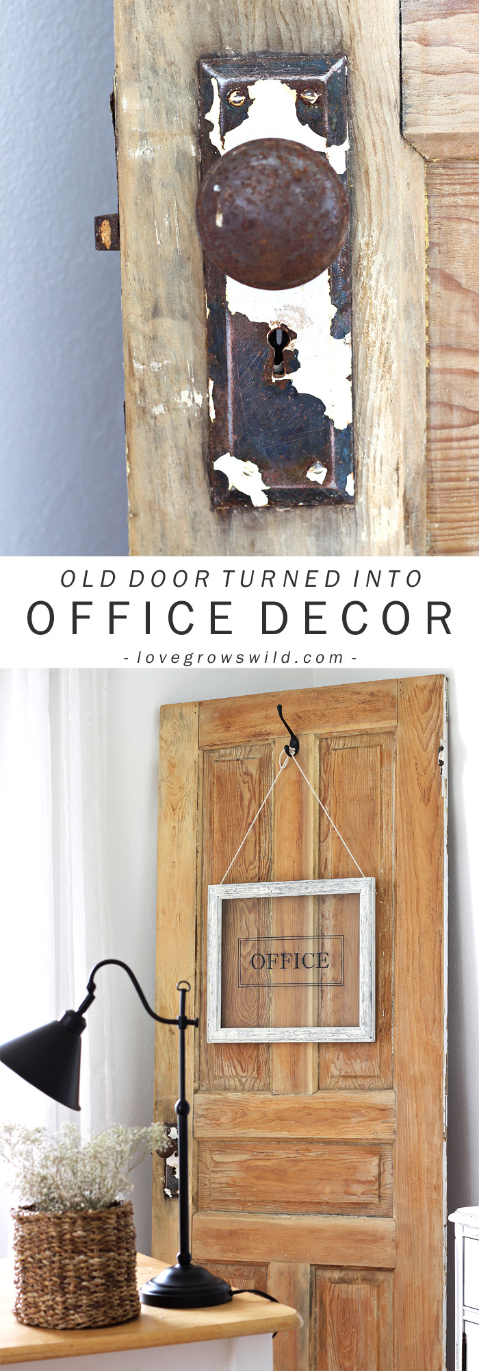 See how LoveGrowsWild.com turned a picture frame into a gorgeous hanging sign for her office 