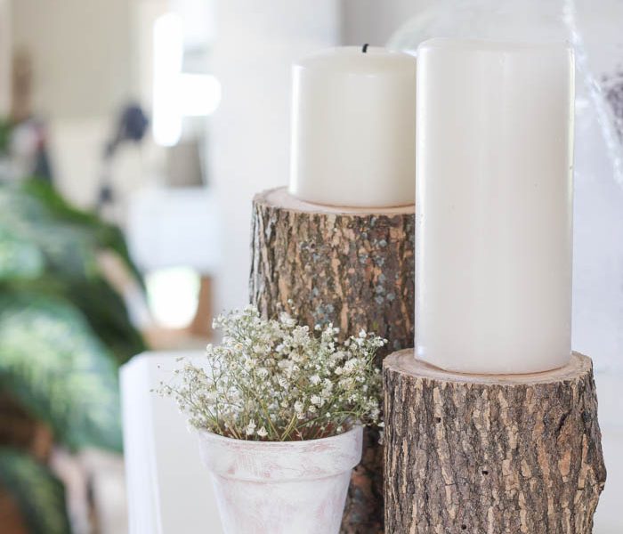 Bring a touch of nature into your home with these super easy (and cheap!) log candleholders. See more photos at LoveGrowsWild.com