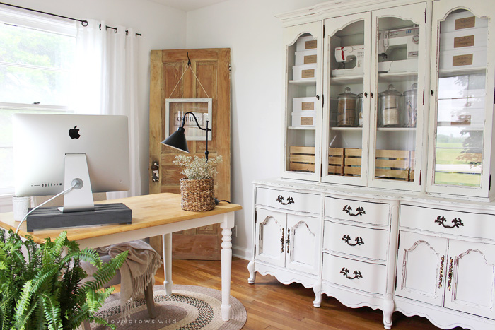 Old hutches and china cabinets make great storage for an office! See how this outdated piece gets transformed at LoveGrowsWild.com
