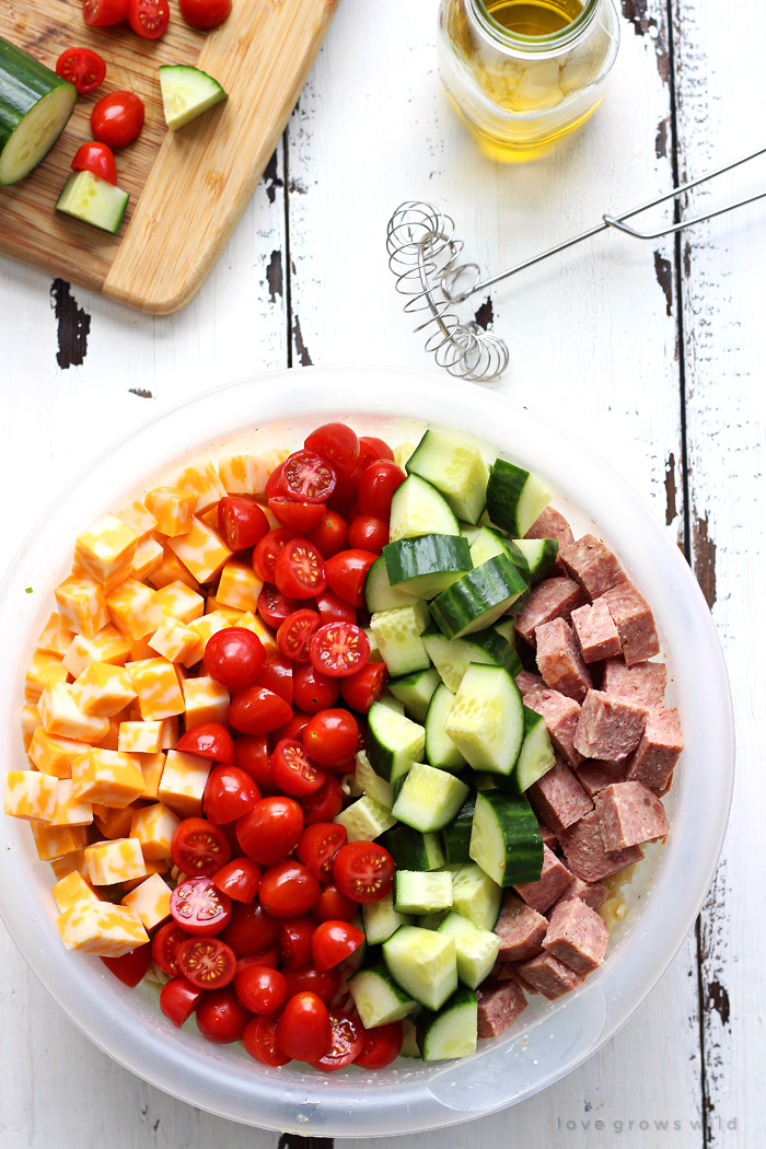 italian dressing pasta salad with salami