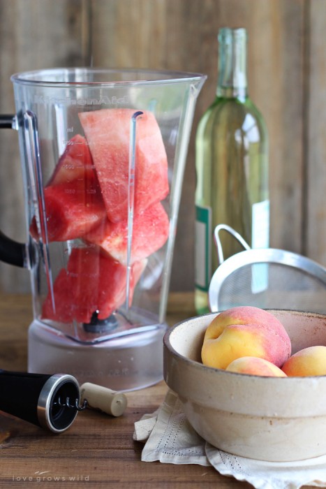 This wine slush is the perfect sip on a hot summer day! Just blend wine and fruit together and freeze into ice cubes, then enjoy a grown-up slushie whenever the mood strikes. | LoveGrowsWild.com