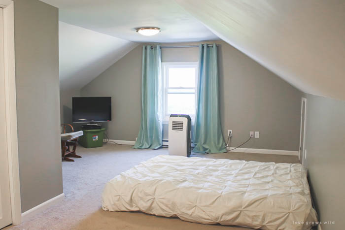 See our plans for transforming this bare, boring attic space into a cozy, farmhouse-style master bedroom! Follow along the with the makeover at LoveGrowsWild.com