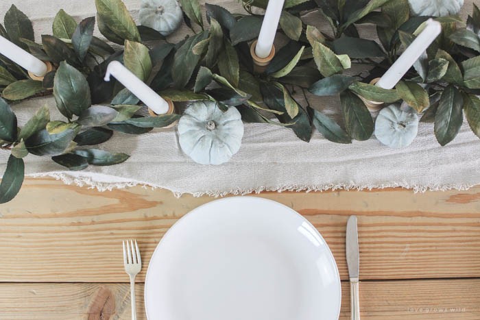 See more photos of this beautiful farmhouse dining room decorated for fall at LoveGrowsWild.com