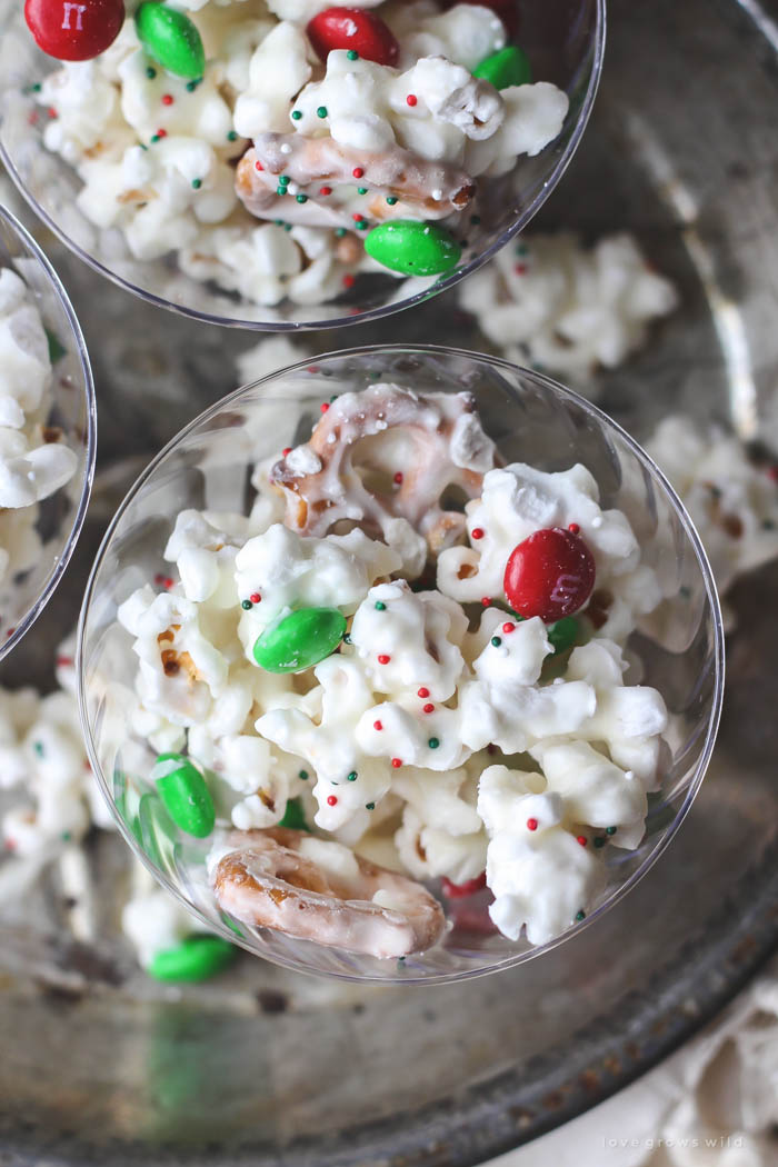 This sweet and salty popcorn mix is easy to make and so addicting! Package some up for an easy gift idea! | LoveGrowsWild.com