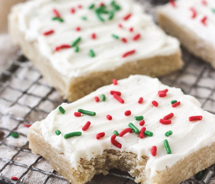 Perfectly sweet, soft and tender, easy to make Frosted Sugar Cookie Bars! | LoveGrowsWild.com