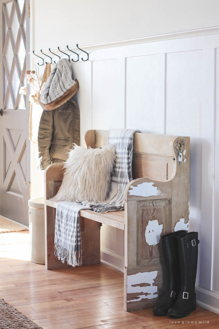 farmhouse bench with coat rack