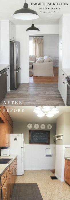 See this gorgeous farmhouse kitchen makeover from start to finish! Find out what it's REALLY like to live through a kitchen renovation! | LoveGrowsWild.com