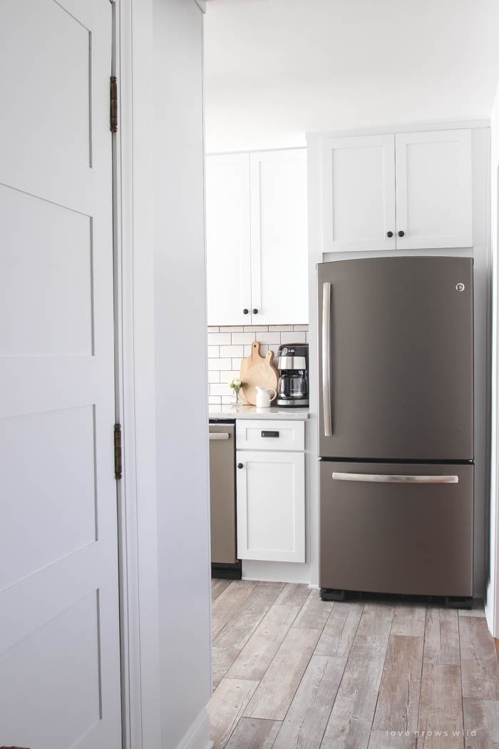 Slate appliances deals with white cabinets