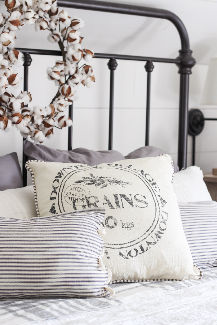 A beautiful farmhouse bedroom decorated with simple touches of fall!