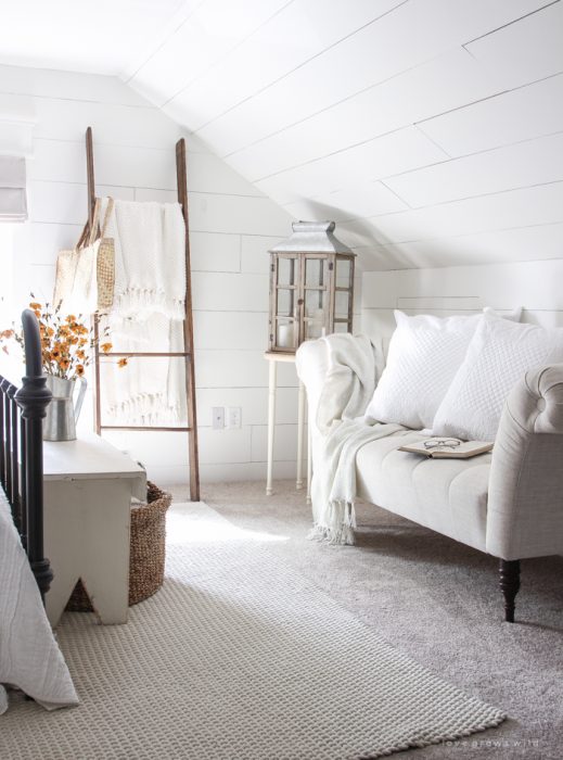 A beautiful farmhouse bedroom decorated with simple touches of fall!