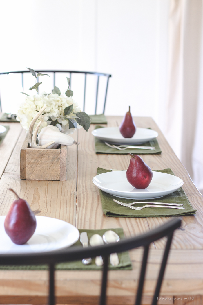 A beautiful farmhouse table setting decorated with simple touches of fall!