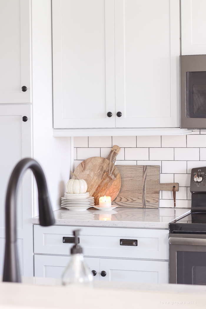A beautiful farmhouse kitchen decorated with simple touches of fall!